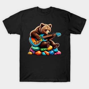 Cute Brown Bear Playing An Electric Guitar T-Shirt